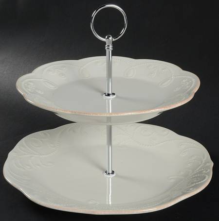 French Perle White 2 Tiered Serving Tray (Dinner & Salad Plate)