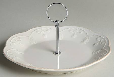 French Perle White Round Serving Plate with Handle (LPA)