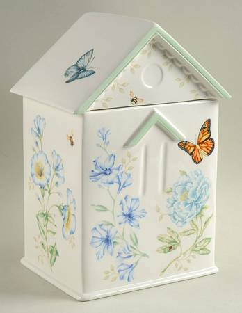 Butterfly Meadow Blue House Cookie Jar & Lid