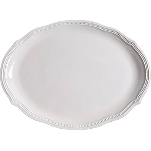 French Perle Bead White 15" Oval Serving Platter