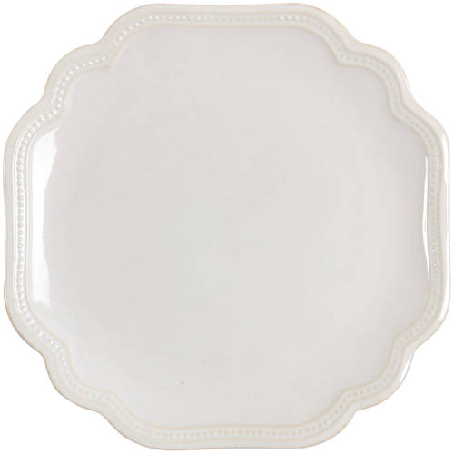 French Perle Bead White Accent Luncheon Plate