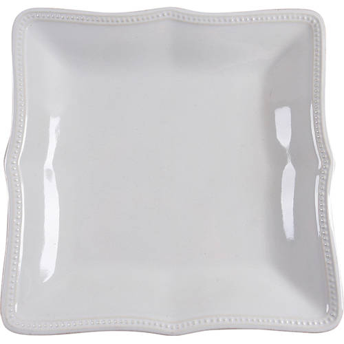 French Perle Bead White Square Dinner Plate