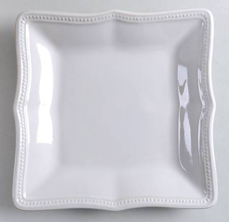 French Perle Bead White Square Accent Luncheon Plate