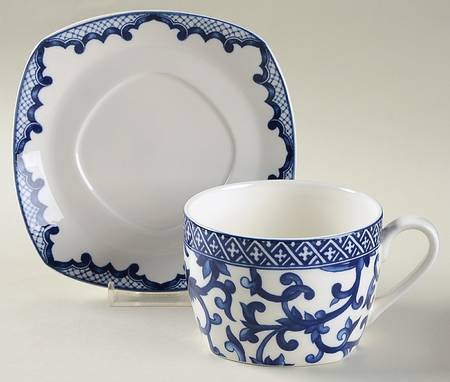 Mandarin Square Blue Flat Cup & Saucer Set