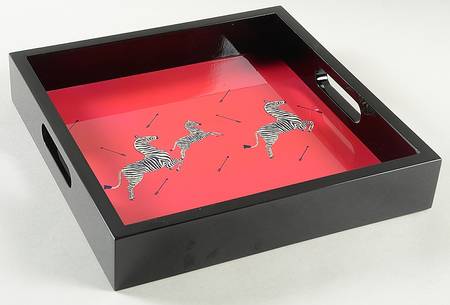 Zebras Gold Square Wood Tray