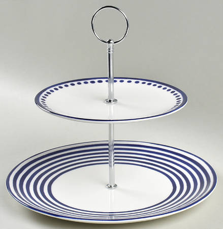 Charlotte Street Blue 2 Tiered Serving Tray (Dinner & Salad Plate)