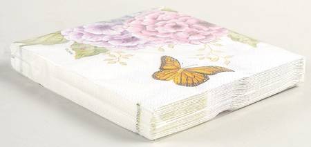 Butterfly Meadow Hydrangea Package of Paper Beverage Napkins