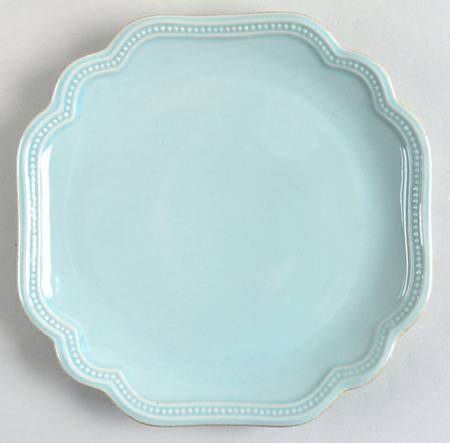 French Perle Bead Ice Blue Accent Luncheon Plate
