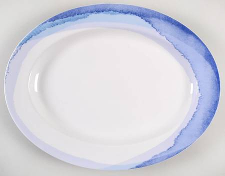 Indigo Watercolor Stripe 16" Oval Serving Platter