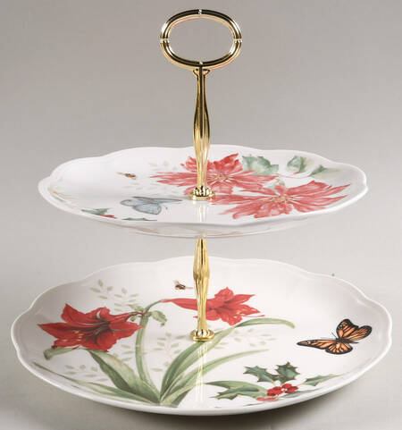 Butterfly Meadow Holiday 6 5/8"-10"  2 Tiered Serving Tray (Dp, Sp) HC