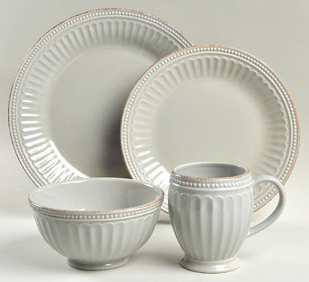 French Perle Groove Grey 4 Piece Place Setting