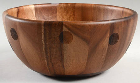 Deco Dot Black 9" Wood Salad/Serving Bowl