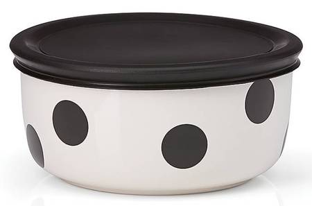 Deco Dot Black 9" Ceramic Storage Bowl & Plastic Lid