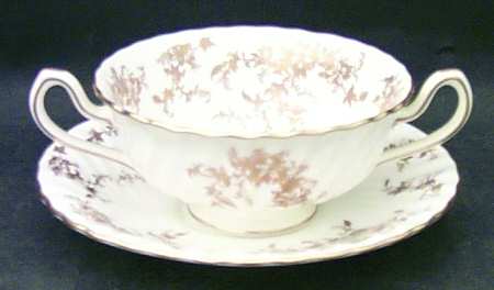 Ancestral Gold Footed Cream Soup Bowl & Saucer Set