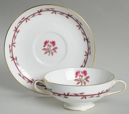 Carmine Footed Cream Soup Bowl & Saucer Set by Minton