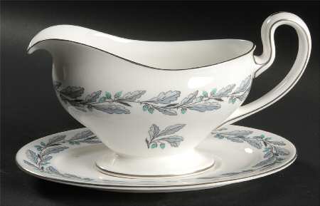 Elizabethan Oak (Blue Gray, #S641) Gravy Boat & Underplate