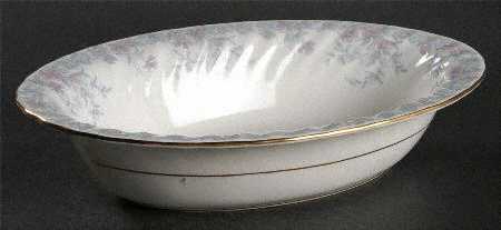 Garden Pinks Pink and Grey 10" Oval Vegetable Bowl