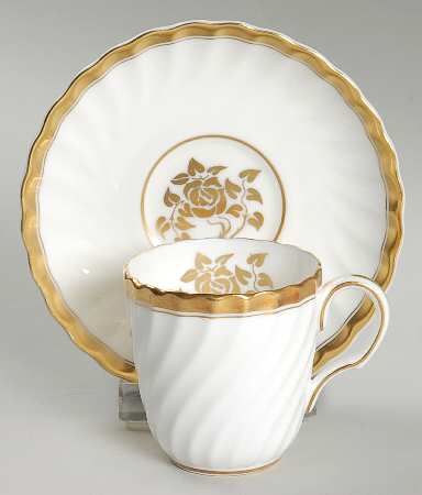 Gold Rose Flat Demitasse Cup & Saucer Set
