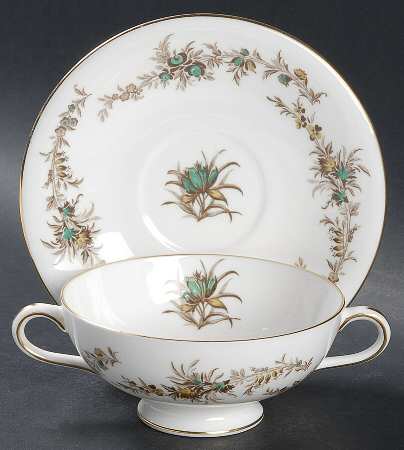 Greenbriar Footed Cream Soup Bowl & Saucer Set by Minton