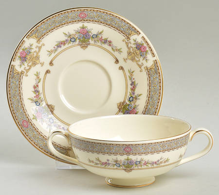 Persian Rose (Newer) Footed Cream Soup Bowl & Cup Saucer Set