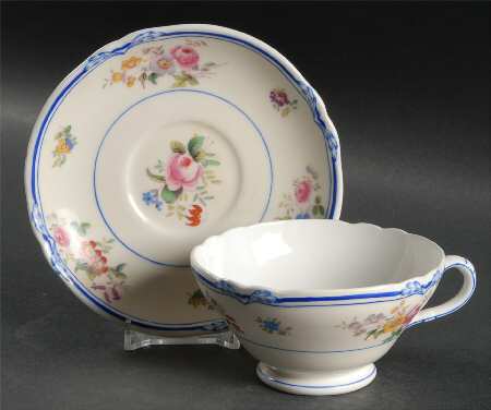Queen Anne (Blue Trim) Footed Cup & Saucer Set