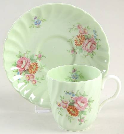 Rosetta Green Flat Demitasse Cup & Saucer Set