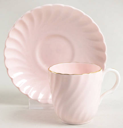Shell Pink and Gold Flat Demitasse Cup & Saucer Set