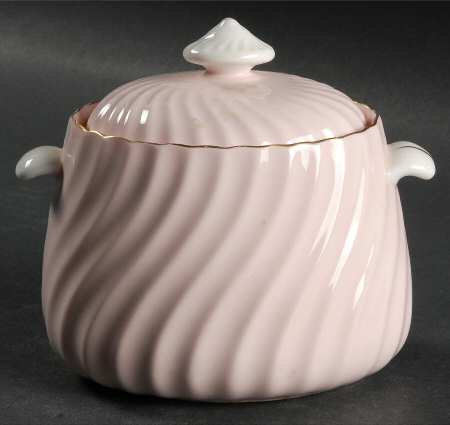 Shell Pink and Gold Sugar Bowl & Lid