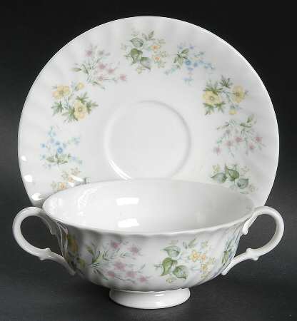 Spring Valley Footed Cream Soup Bowl & Saucer Set