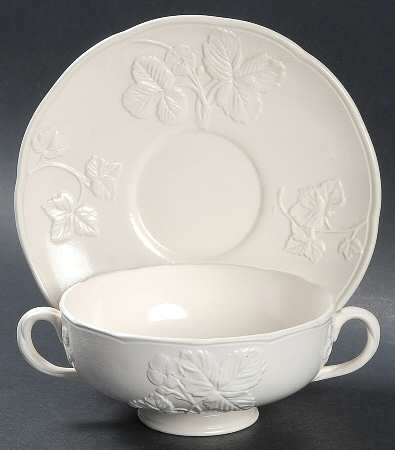 Strawberry Embossed Footed Cream Soup Bowl & Saucer Set