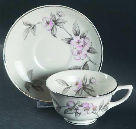 Spring Glory (Platinum) Footed Cup & Saucer Set