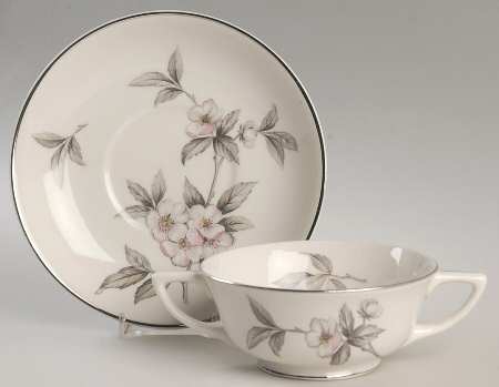 Spring Glory (Platinum) Footed Cream Soup Bowl & Saucer Set