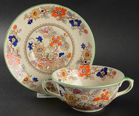 Bible (Green Bible) Footed Cream Soup Bowl & Saucer Set
