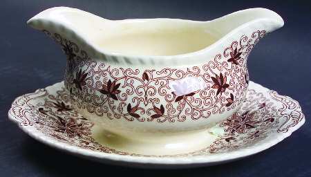 Bow Bells Brown Round Gravy Boat/Attached Underplate