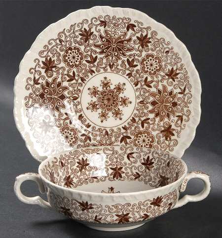 Bow Bells Brown Flat Cream Soup Bowl & Saucer Set