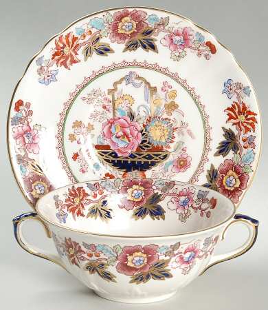 Brocade Footed Cream Soup Bowl & Saucer Set