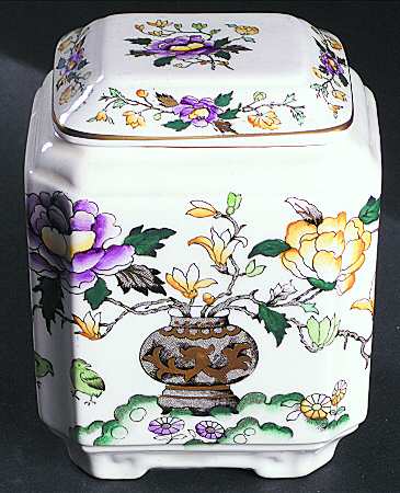 Chinese Peony Fan Jar & Lid