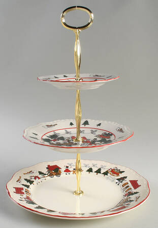 Christmas Village 13 7/8"-14 1/4" 3-Tiered Serving Tray(DP,SP,BB) HC