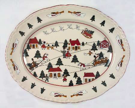 Christmas Village 15" Oval Serving Platter by Mason's