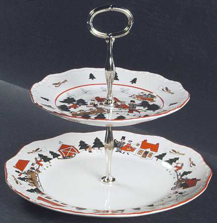 Christmas Village 2 Tiered Serving Tray (Dinner & Salad Plate)