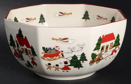Christmas Village 8" Octagonal Vegetable Bowl