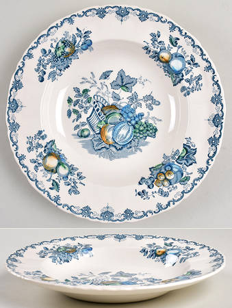 Fruit Basket Blue Multicolor Large Rim Soup Bowl