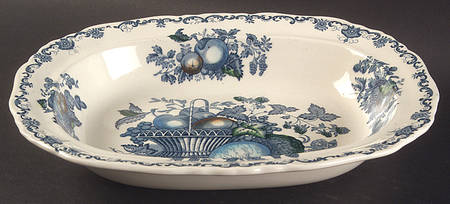 Fruit Basket Blue Multicolor 10" Oval Vegetable Bowl