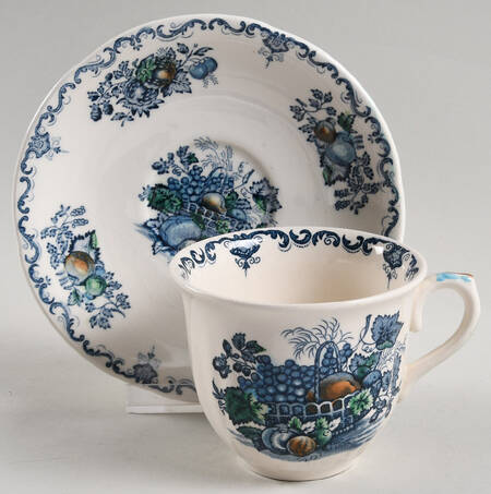 Fruit Basket Blue Multicolor Flat Cup & Saucer Set