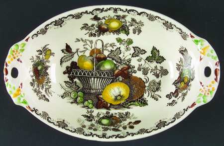 Fruit Basket Brown Multicolor 10" Oval Vegetable Bowl