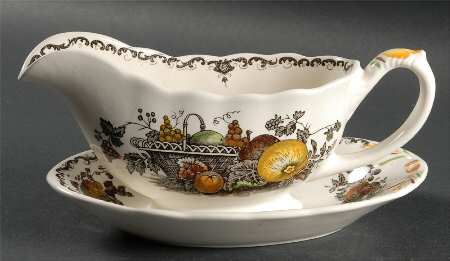 Fruit Basket Brown Multicolor Gravy Boat & Underplate