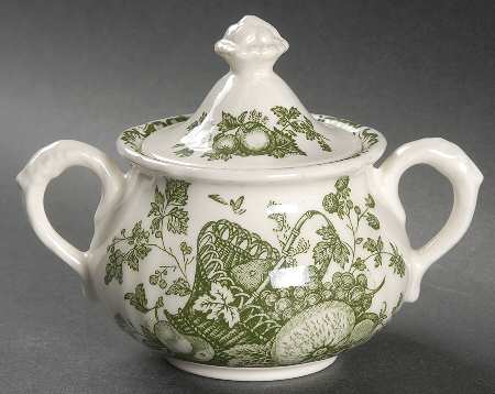 Fruit Basket Green Sugar Bowl & Lid