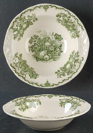 Fruit Basket Green Rim Cereal Bowl