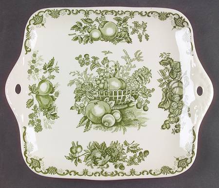 Fruit Basket Green Square Handled Cake Plate