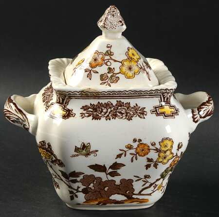 Manchu Brown Multicolor Square Sugar Bowl & Lid